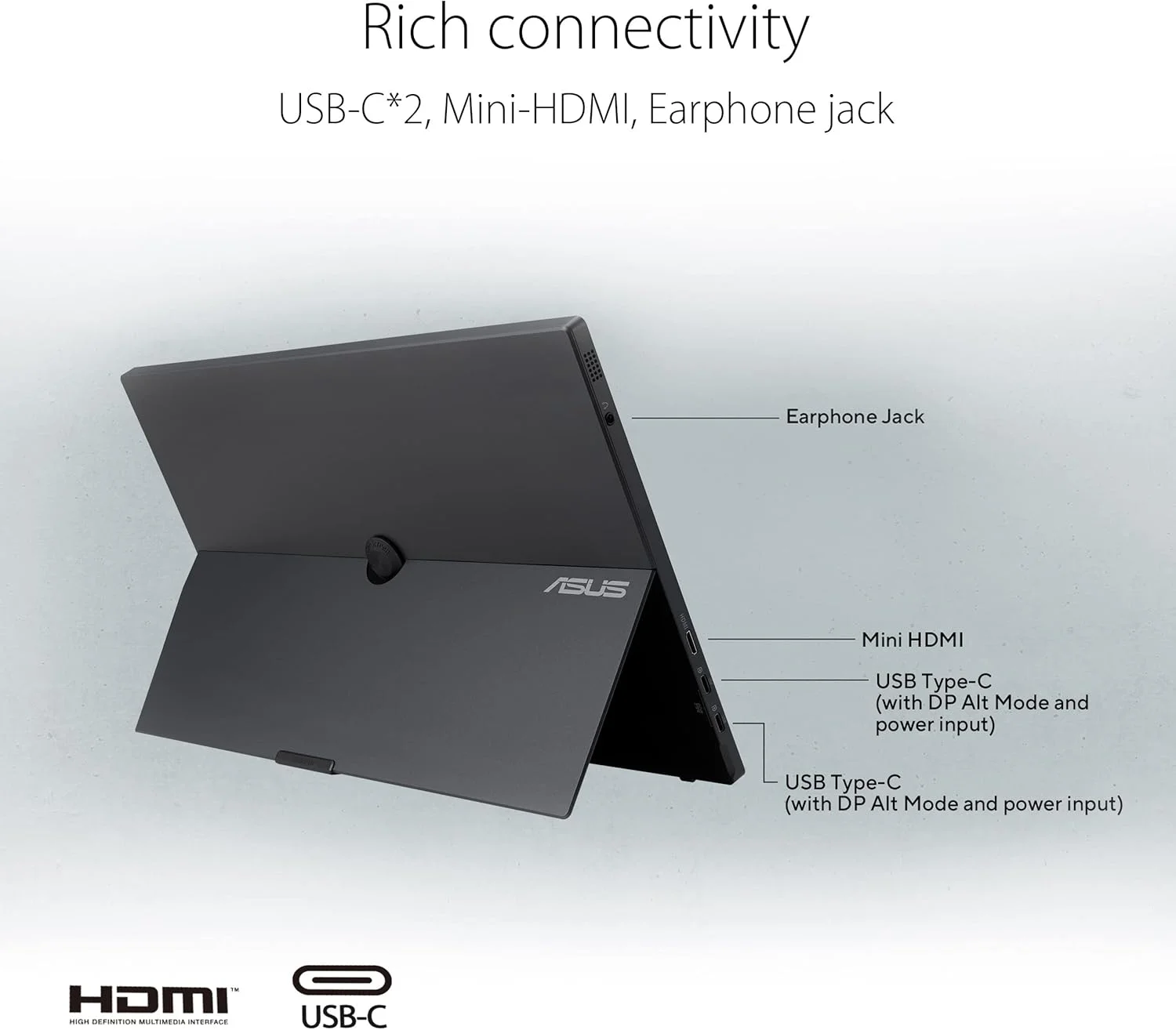 مانیتور قابل حمل لمسی ASUS ZenScreen Touch MB16AHT: 15.6 اینچ FHD (1920 x 1080)، IPS، لمس 10 نقطه ای، Mini-HDMI، پایه ارگونومیک، سوکت سه پایه، فناوری های ASUS Flicker Free و Low Blue Light - مشکی