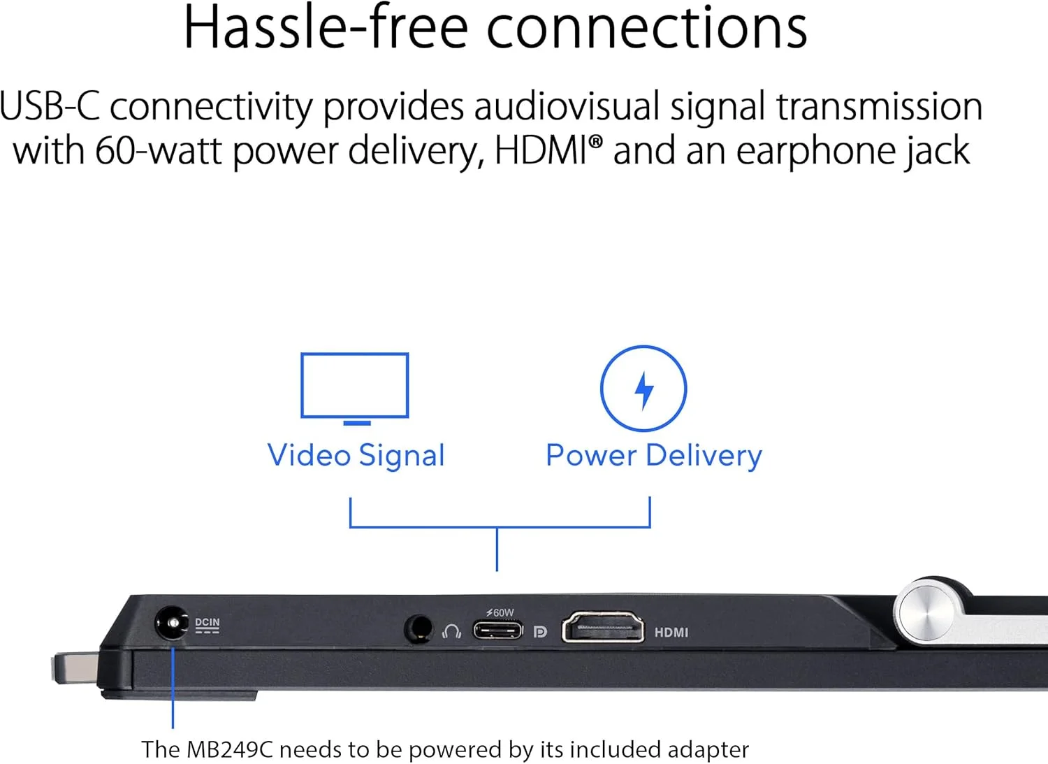 مانیتور قابل حمل USB ایسوس ZenScreen MB249C - 24 اینچ 1080P - FHD، IPS، Type-C، بلندگو، طراحی چند پایه، پایه نگهدارنده، بازوی C-clamp، قلاب پارتیشن، دسته حمل، مانیتور کار در خانه، 3 سال گارانتی