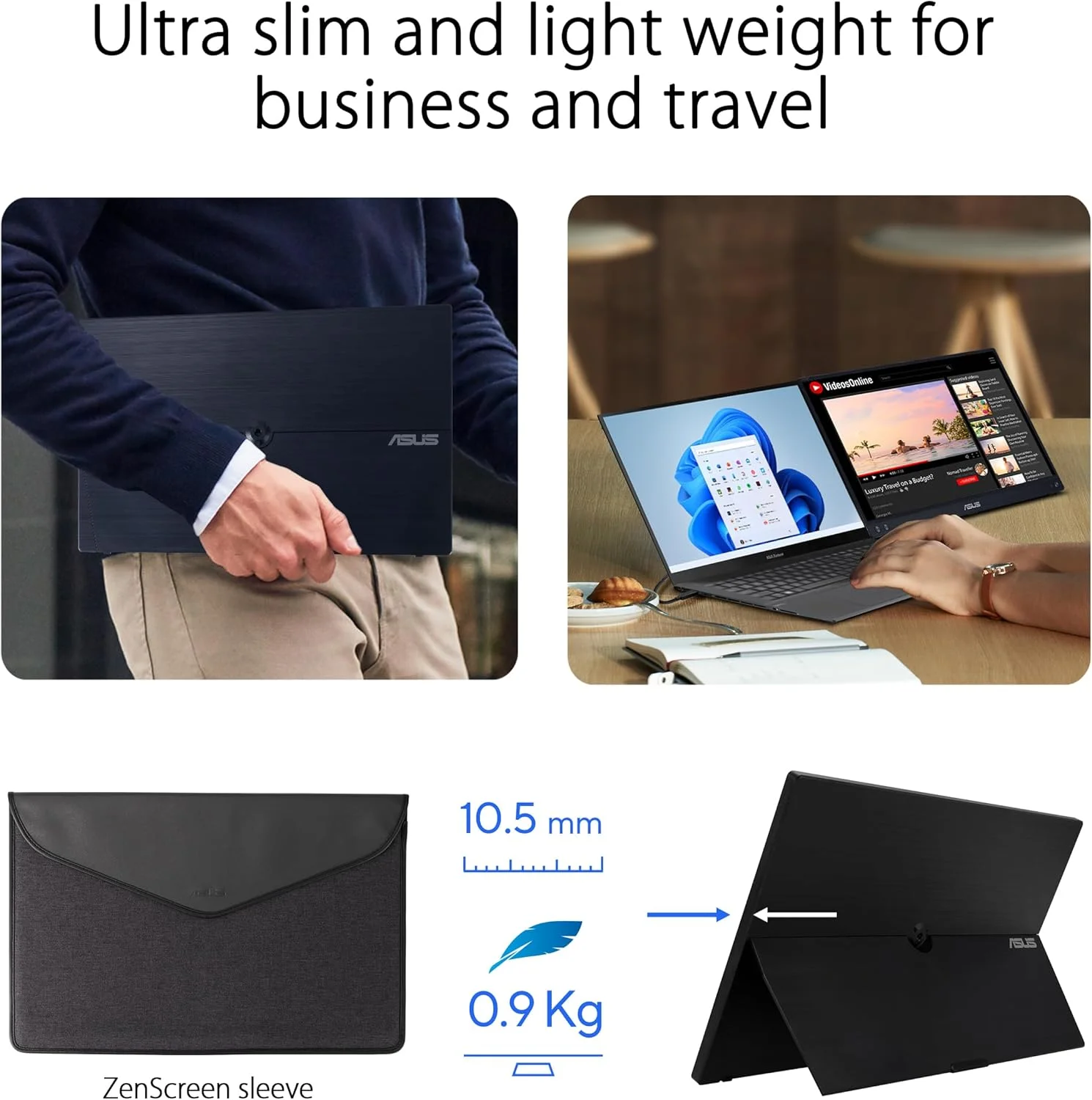 مانیتور قابل حمل USB ایسوس ZenScreen MB16ACV - 15.6 اینچ Full HD، IPS، راه حل سیگنال ترکیبی، USB Type-C، بدون سوسو، فیلتر نور آبی، سطح ضد تابش، درمان ضد باکتری، پایه نگهدارنده