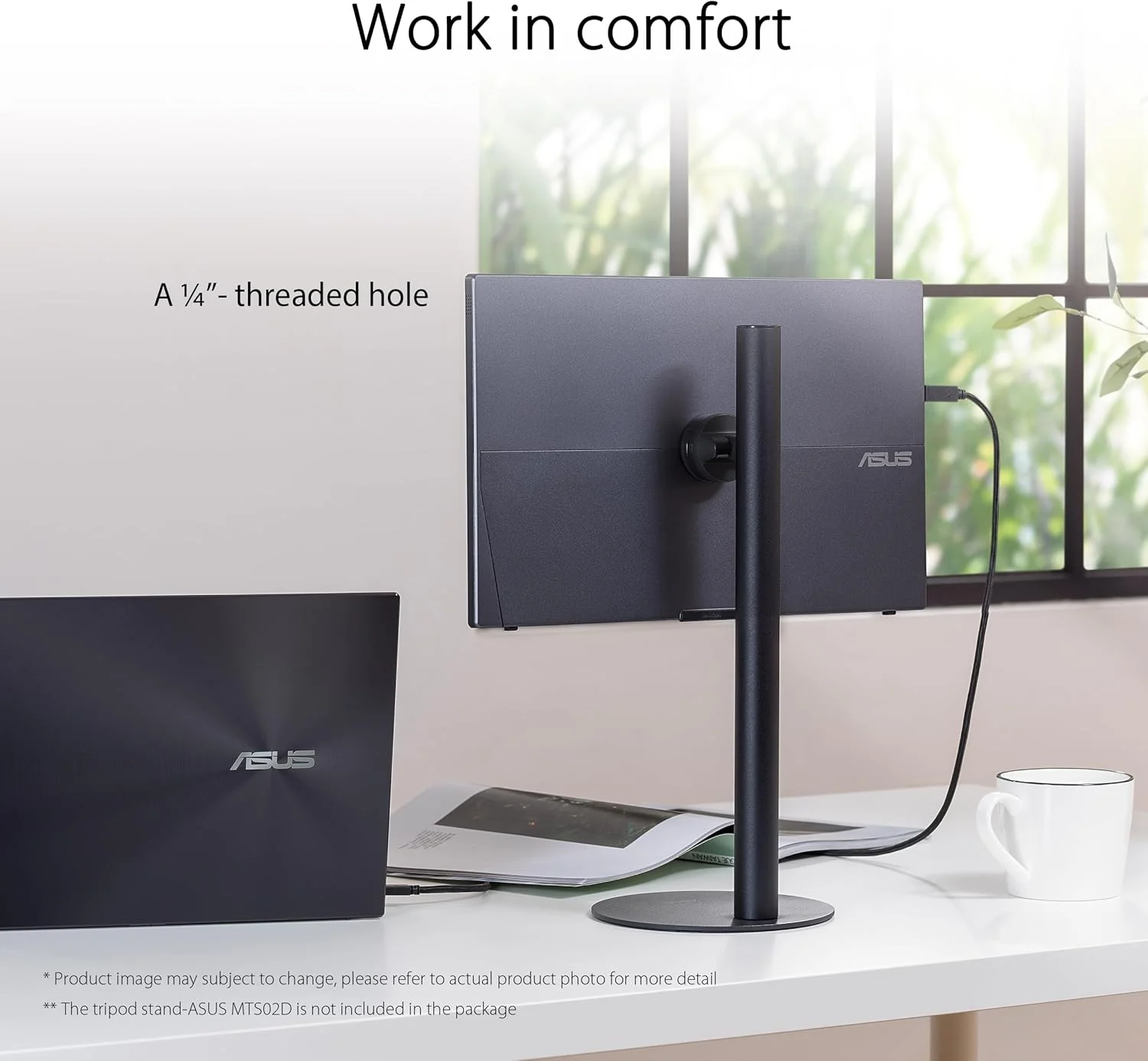 مانیتور قابل حمل ASUS ZenScreen 16 اینچ (15.6 اینچ قابل مشاهده) 1080P USB-C (MB16AHV) - Full HD، IPS، فیلتر نور آبی، ضد تابش نور، Mini HDMI، پایه، قابل نصب روی سه پایه، آستین محافظ، 3 سال گارانتی