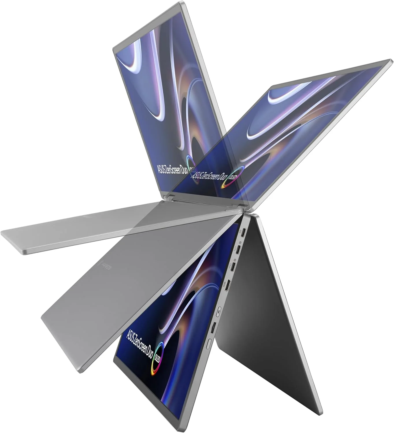 مانیتور قابل حمل تاشو 360 درجه ASUS ZenScreen Duo OLED MQ149CD - دو نمایشگر 14 اینچی، 16:10، 1920x1200 FHD، پنل های OLED. DisplayHDR™ 400 True Black، 100% DCI-P3، Delta<2، دو پورت USB Type-C®، mini-HDMI®