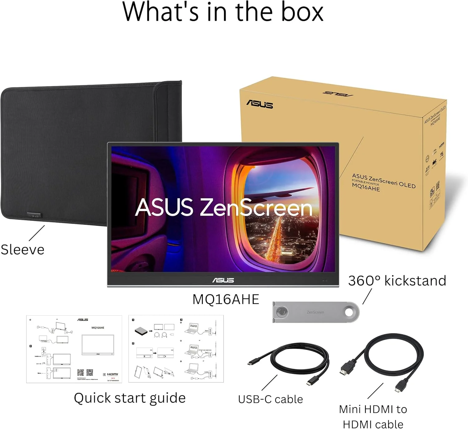 مانیتور قابل حمل 16 اینچی ASUS ZenScreen OLED USB-C (MQ16AHE) - Full HD، 100% DCI-P3، 1ms، HDR-10، Mini HDMI، Eye Care، سنسور مجاورت، پایه 360 درجه، سازگار با لپ تاپ، تلفن های هوشمند، 3 سال گارانتی