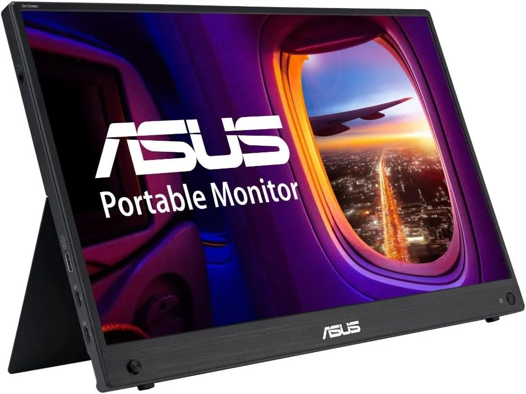 مانیتور قابل حمل ASUS ZenScreen MB16AHG - سایز 15.6 اینچ FHD (1920 x 1080)، IPS، 144 هرتز، USB-C، Mini-HDMI، Freesync Premium™، پایه ارگونومیک، سوکت سه پایه، بدون پرش تصویر، نور آبی کم