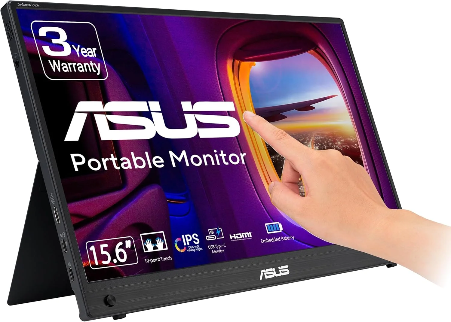 مانیتور قابل حمل لمسی ASUS ZenScreen MB16AHT | سایز 15.6 اینچ FHD (1920 x 1080) | IPS | لمس 10 نقطه ای | Mini-HDMI, Type-C | پایه ارگونومیک، سوکت سه پایه، فناوری ASUS Flicker Free و Low Blue Light