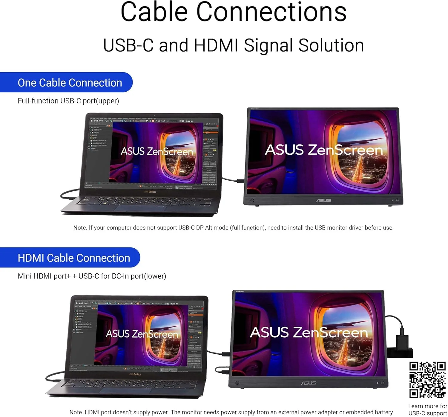 مانیتور قابل حمل لمسی ASUS ZenScreen MB16AHT | سایز 15.6 اینچ FHD (1920 x 1080) | IPS | لمس 10 نقطه ای | Mini-HDMI, Type-C | پایه ارگونومیک، سوکت سه پایه، فناوری ASUS Flicker Free و Low Blue Light