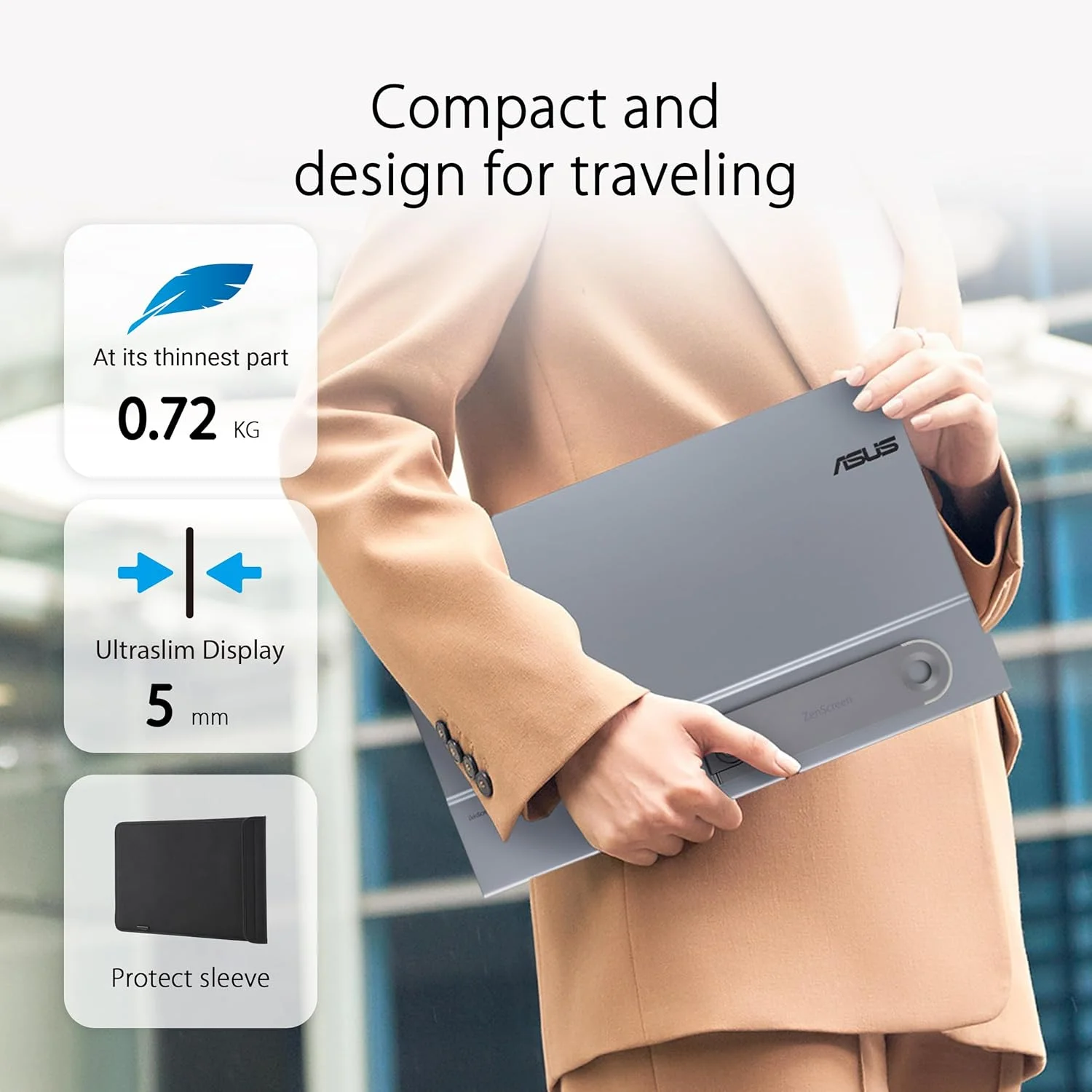مانیتور قابل حمل 15.6 اینچی USB ایسوس ZenScreen OLED MQ16AHE - 100% DCI-P3، Full HD 1920 x 1080، 16:9، 1ms، HDR 10-720g سبک وزن، USB Type-C، Mini HDMI، چرخش خودکار، پایه 360 درجه، سوکت