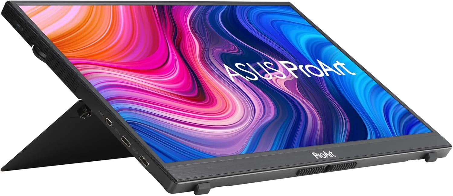 مانیتور لمسی قابل حمل 14 اینچی ASUS ProArt Display (PA148CTV) - Full HD، IPS، 100% sRGB/Rec.709، دقت رنگ ΔE < 2، تایید شده توسط Calman، تحویل برق USB-C، Micro HDMI، سوکت سه پایه، مشکی