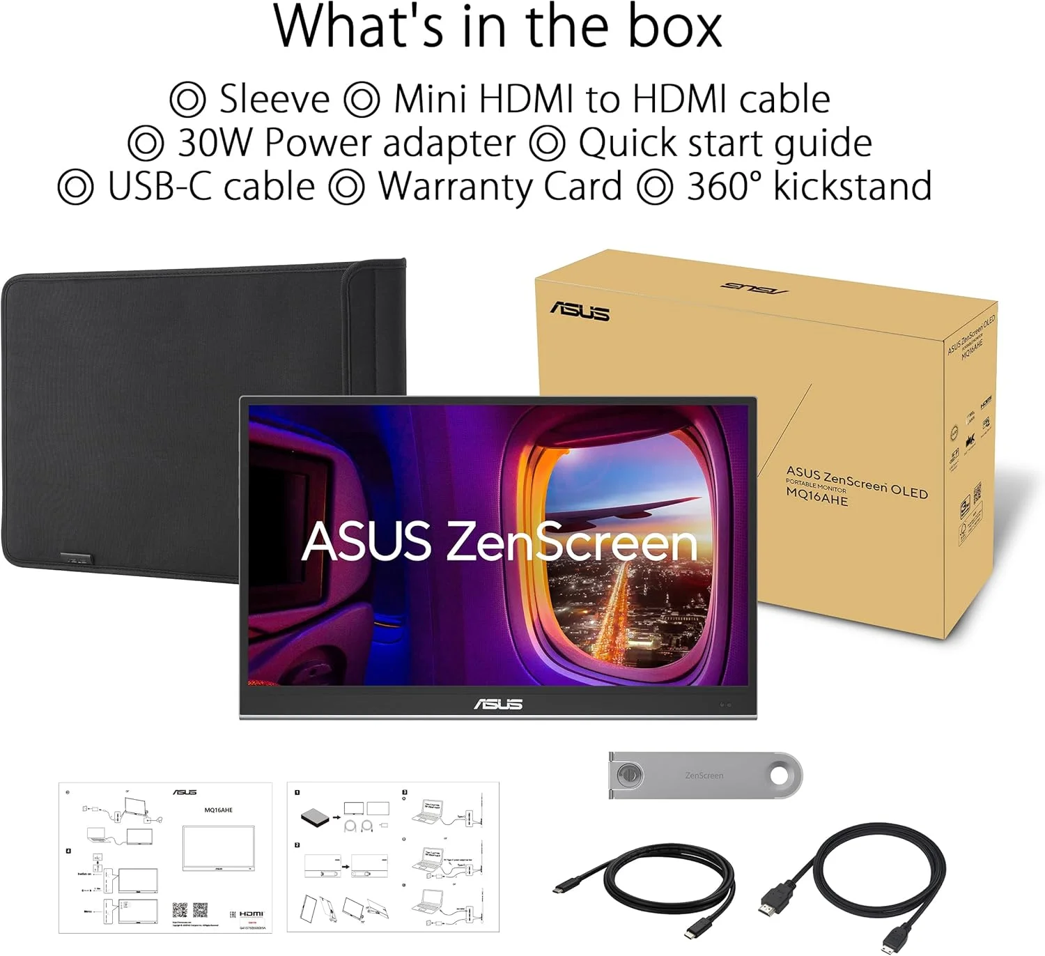 مانیتور قابل حمل 15.6 اینچی USB ایسوس ZenScreen OLED MQ16AHE - 100% DCI-P3، Full HD 1920 x 1080، 16:9، 1ms، HDR 10-720g سبک وزن، USB Type-C، Mini HDMI، چرخش خودکار، پایه 360 درجه، سوکت