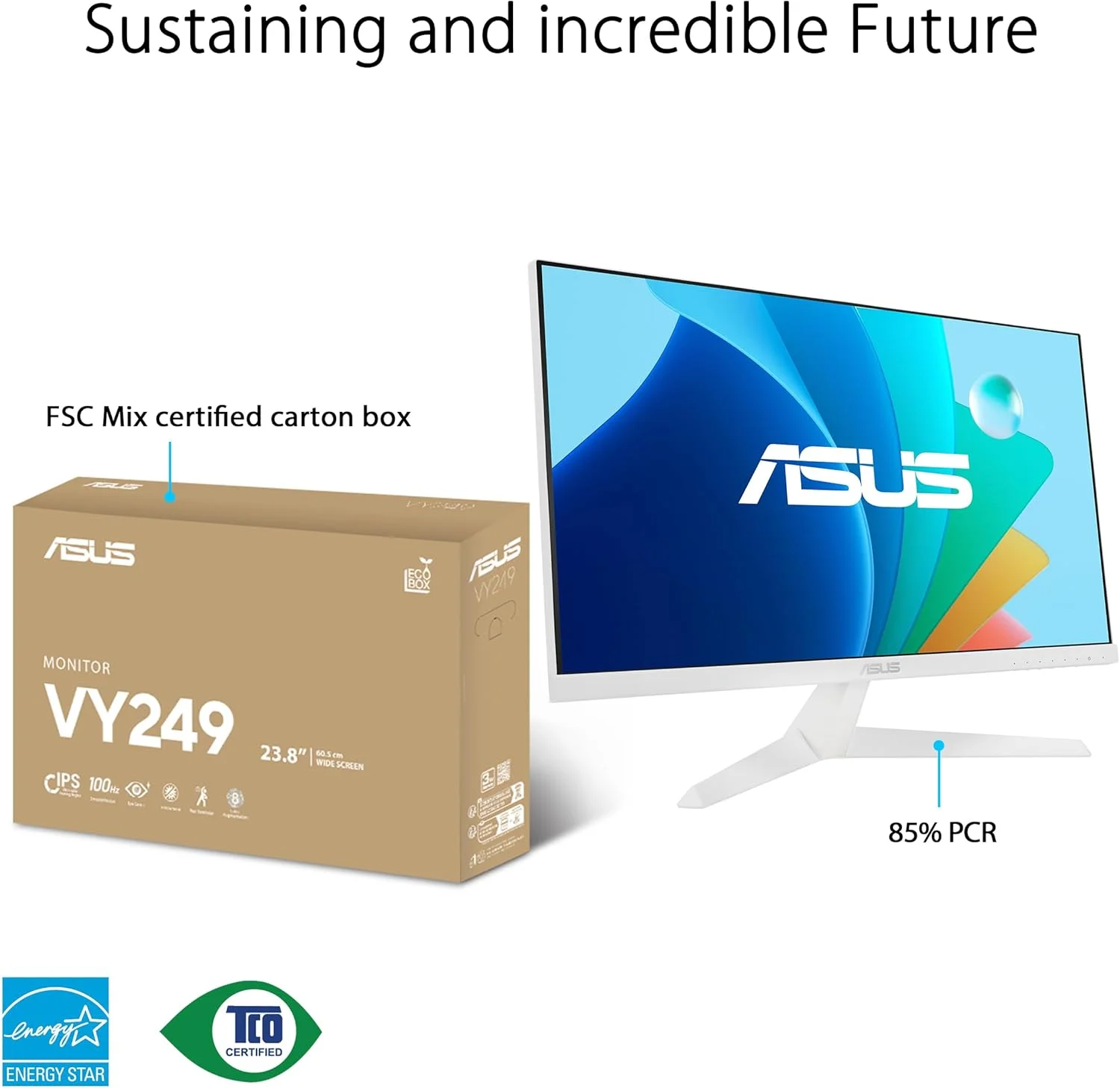 مانیتور گیمینگ مراقبت از چشم ASUS VY249HF - 23.8 اینچ FHD (1920 x 1080)، 100 هرتز، IPS، SmoothMotion، 1 میلی‌ثانیه (MPRT)، Adaptive Sync، فناوری Eye Care Plus، فیلتر نور آبی، بدون سوسو، درمان ضد باکتری
