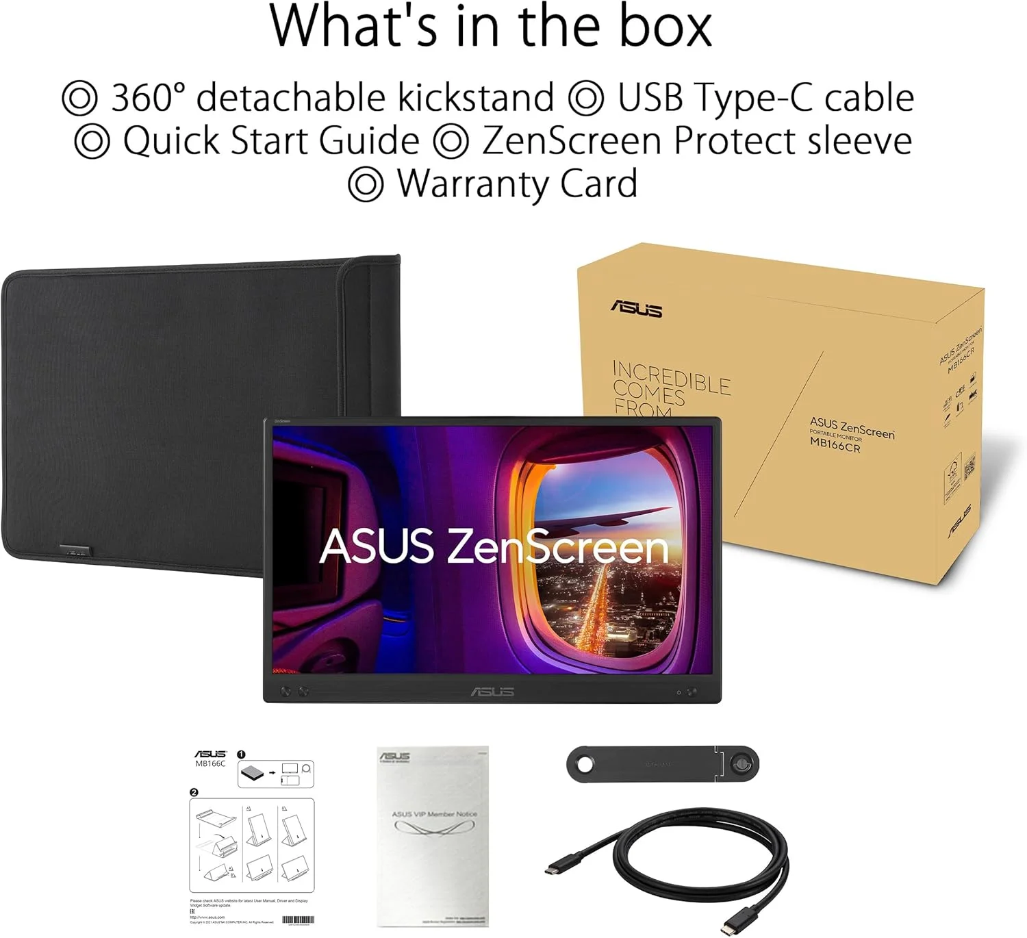 مانیتور قابل حمل ایسوس ZenScreen MB166CR - صفحه نمایش لپ تاپ 15.6 اینچ مشکی