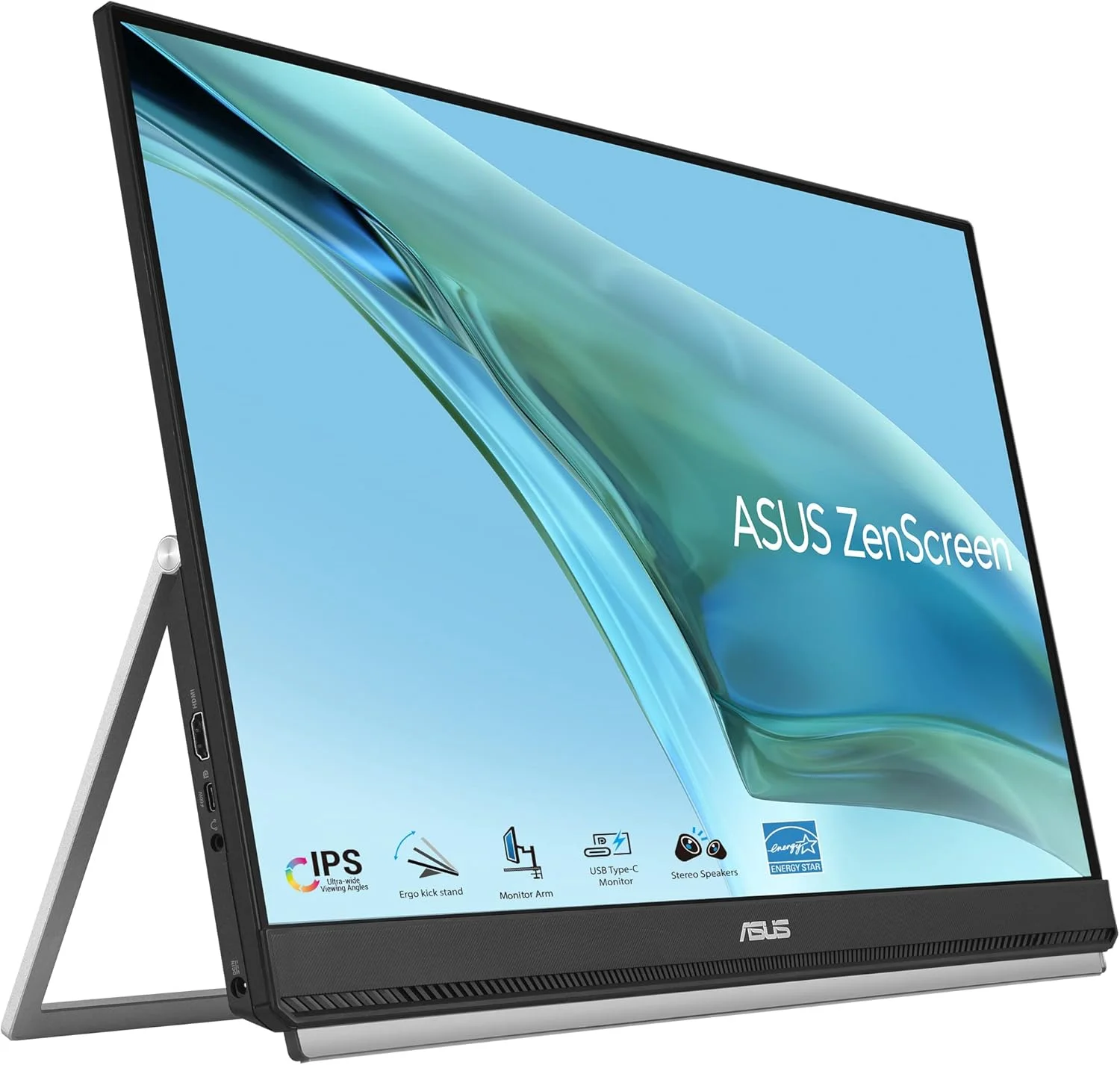 مانیتور قابل حمل ASUS ZenScreen MB249C - 23.8 اینچ FHD (1920 x 1080)، پنل بدون فریم، فناوری IPS، ضد تابش نور، USB-C®، بلندگوها، طراحی پایه، گیره C، قلاب پارتیشن، پایداری سبز