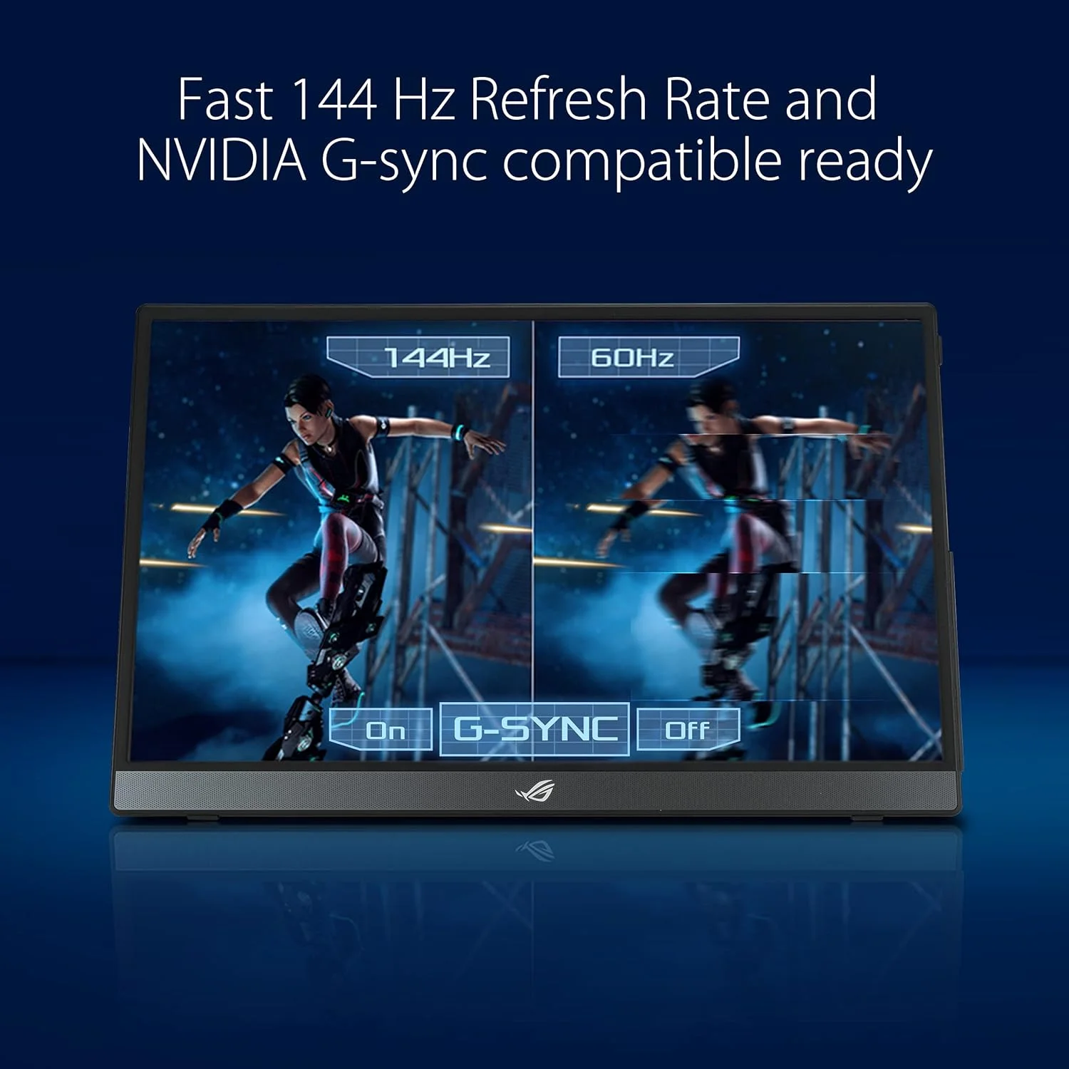 مانیتور گیمینگ قابل حمل 15.6 اینچی ASUS ROG Strix XG16AHP با نرخ نوسازی 144 هرتز FHD (1920 x 1080)، پنل IPS، NVIDIA G-SYNC، ضد تابش نور، باتری 7800 میلی آمپر ساعتی، پایه تاشو، USB Type-C، micro HDMI