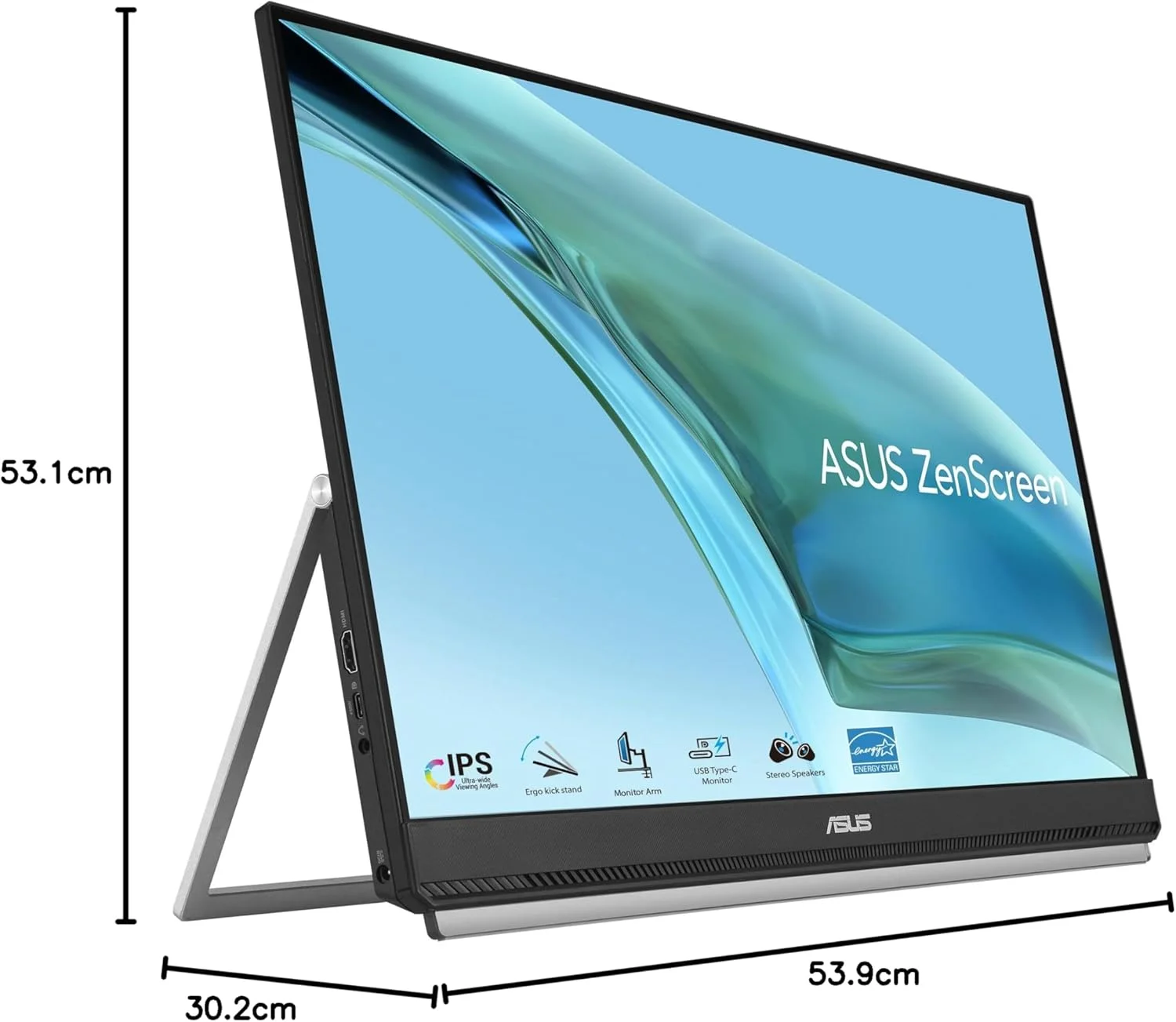 مانیتور قابل حمل ASUS ZenScreen MB249C - 23.8 اینچ FHD (1920 x 1080)، پنل بدون فریم، فناوری IPS، ضد تابش نور، USB-C®، بلندگوها، طراحی پایه، گیره C، قلاب پارتیشن، پایداری سبز