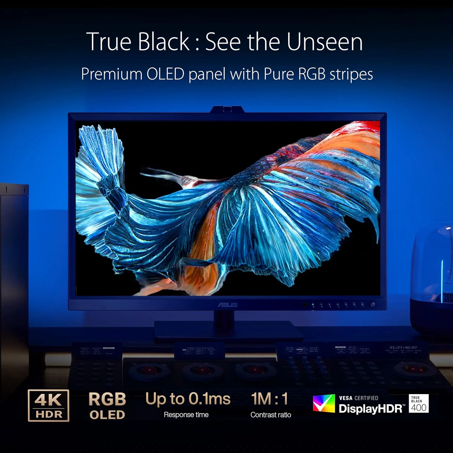 مانیتور حرفه ای ASUS ProArt Display OLED PA32DC – 31.5 اینچ، 4K UHD (3840 x 2160)، 99% DCI-P3، رنگ سنج داخلی، HDR-10، HLG، ΔE < 1، USB-C، HDMI، Calman Ready، یکپارچه سازی ColourSpace