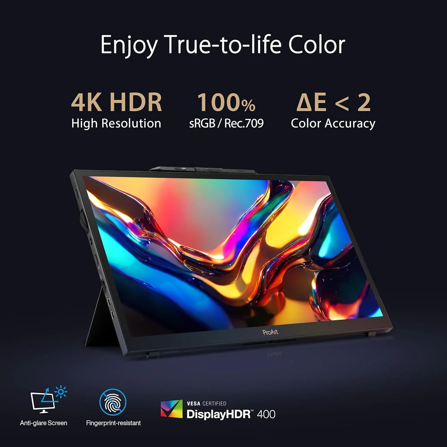 نمایشگر قلمی 15.6 اینچی 4K ایسوس ProArt (PA169CDV) - IPS، UHD (3840 x 2160)، WACOM Feel EMR، 100% sRGB، دارای گواهینامه Calman، دارای تاییدیه Pantone، بلندگوها، USB-C، لمس 10 نقطه ای، Dial، 3 سال گارانتی