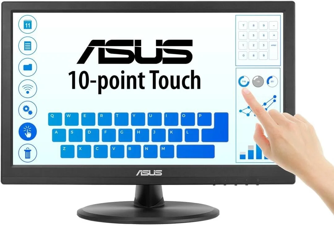 مانیتور لمسی 15.6 اینچی ASUS VT168HR با کیفیت Full HD 1366X768، دارای پورت HDMI و نور پس زمینه LED، رنگ مشکی
