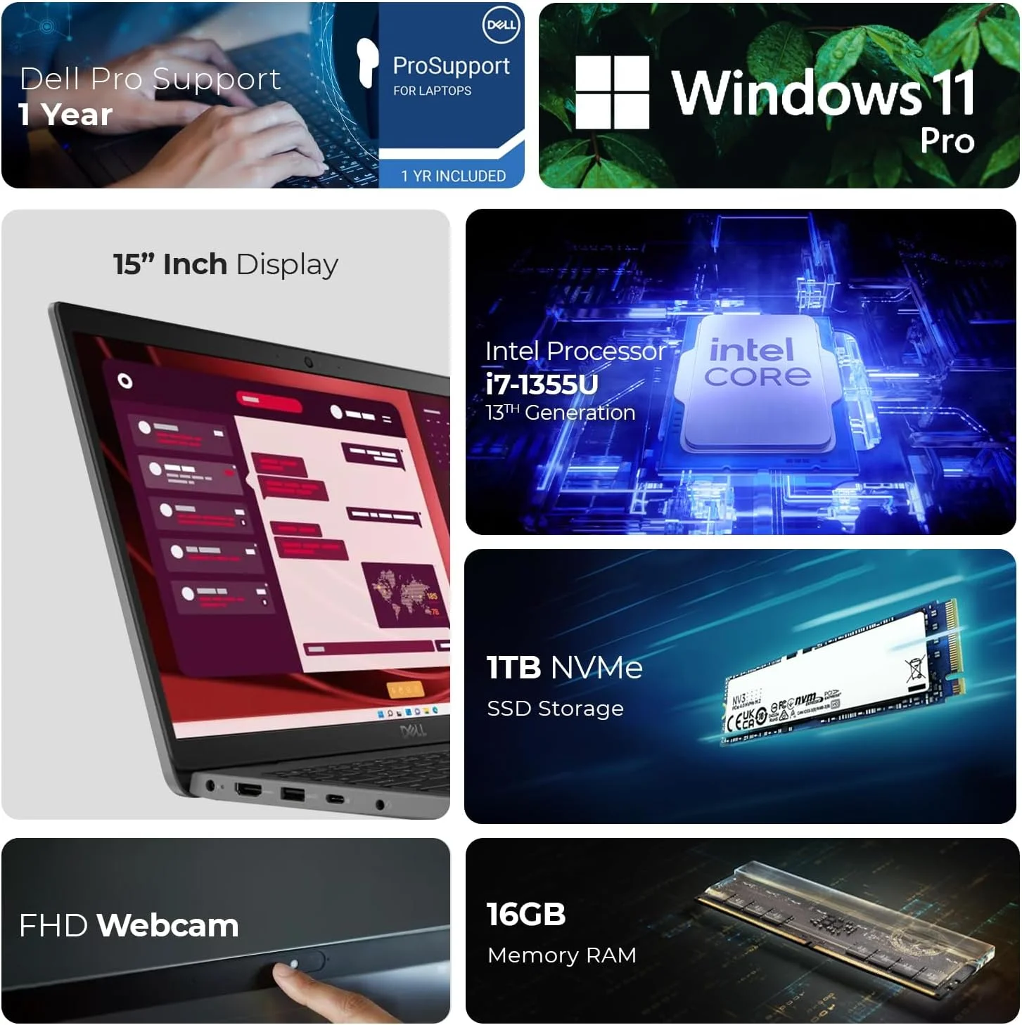 لپ تاپ تجاری Dell Latitude 3550 - شامل پایه لپ تاپ First Wave + هاب 12 در 1 + ماوس + آنتی ویروس + پد ماوس | نسل سیزدهم Intel i7-1355U، وب کم، Win11 Pro (ارتقا) (16 گیگابایت رم | 1 ترابایت SSD)