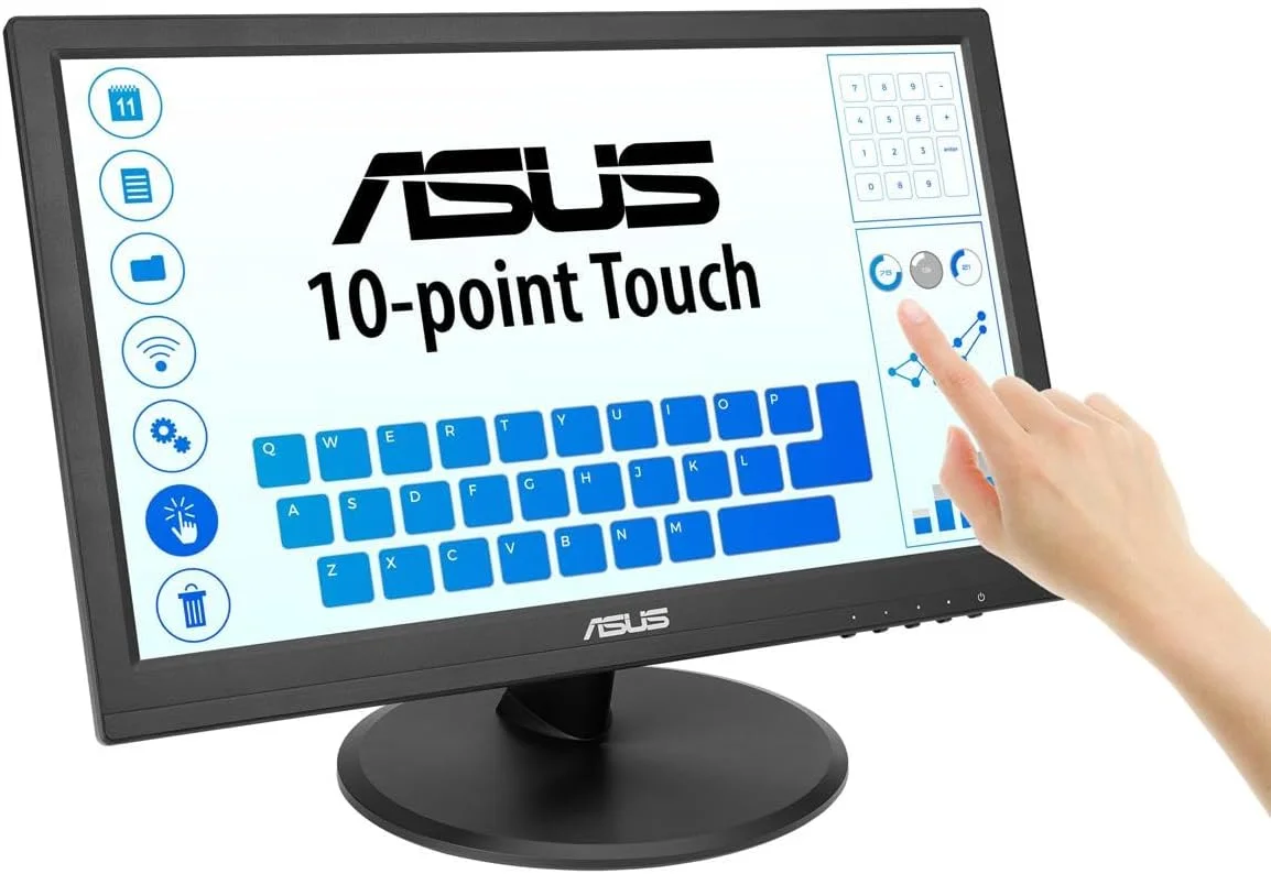 مانیتور لمسی 15.6 اینچی ASUS VT168HR با کیفیت Full HD 1366X768، دارای پورت HDMI و نور پس زمینه LED، رنگ مشکی