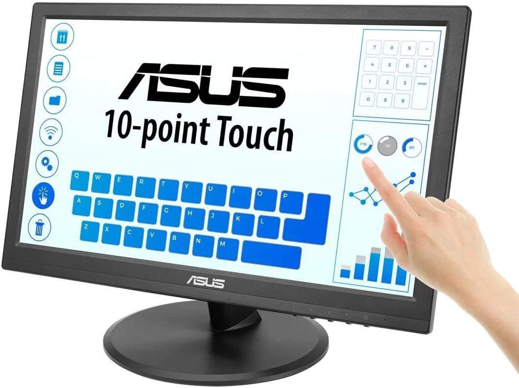 مانیتور لمسی 15.6 اینچی ASUS VT168HR با کیفیت Full HD 1366X768، دارای پورت HDMI و نور پس زمینه LED، رنگ مشکی