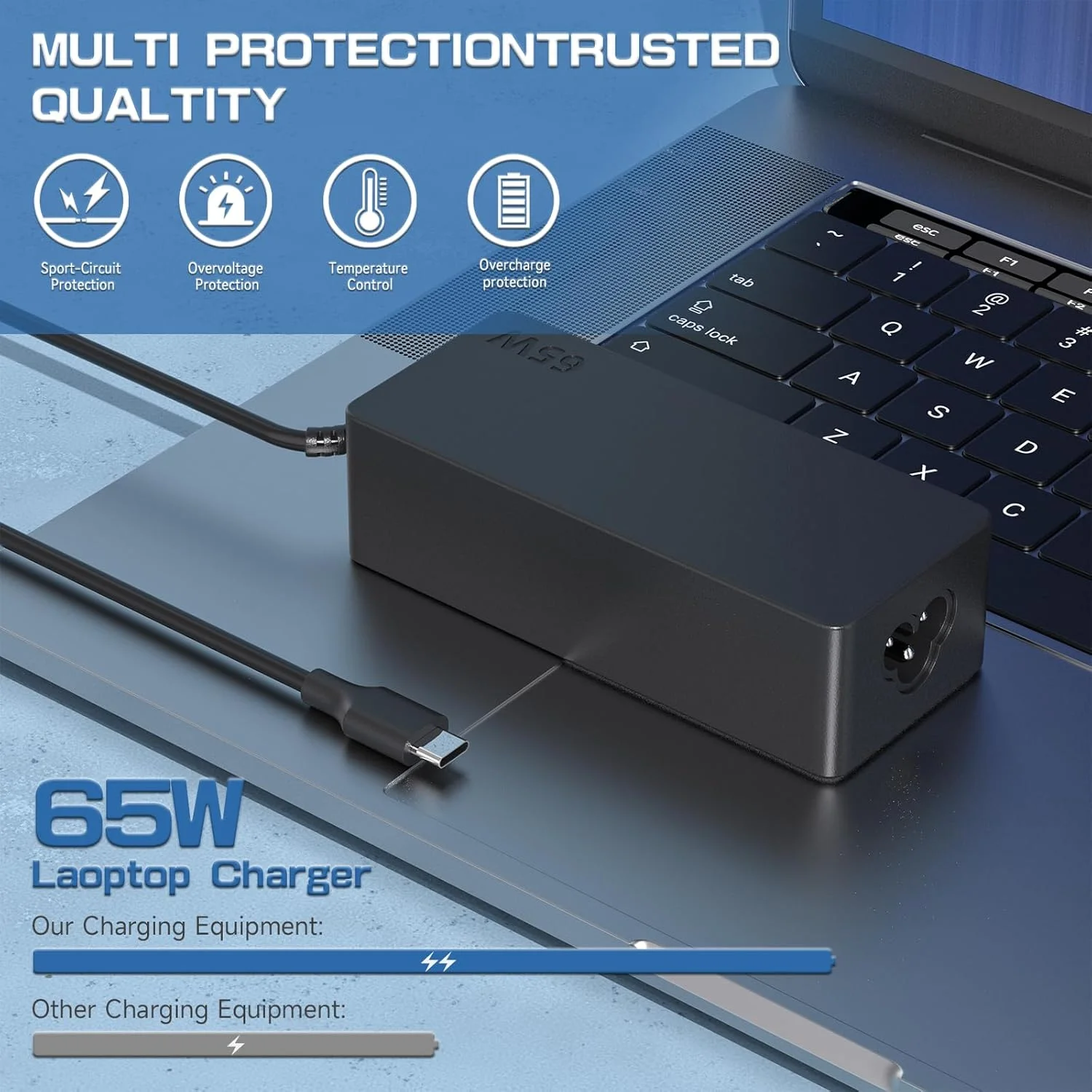 شارژر لپ تاپ 65 واتی USB C Chromebook، آداپتور کابل منبع تغذیه Type-C برای ایسوس، اچ پی، دل، لنوو، ایسر، سامسونگ، گوگل، سازگار گسترده با دستگاه های بیشتر با رابط Type-c