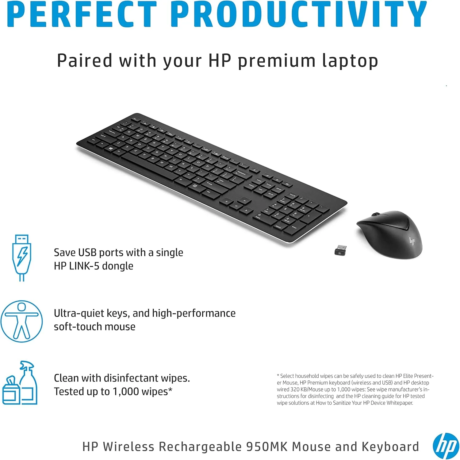 موس و کیبورد بی سیم قابل شارژ HP مدل 950MK