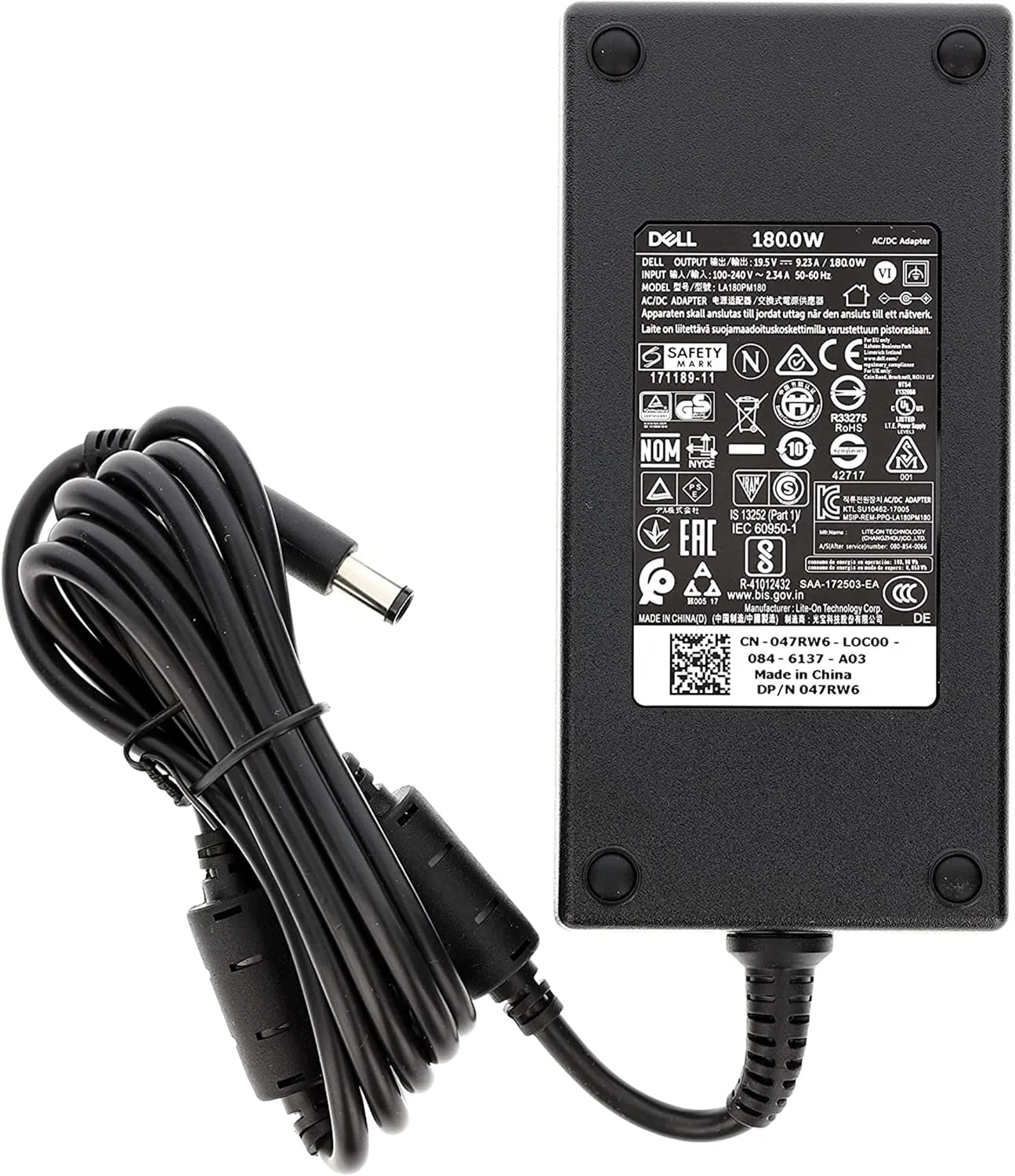 شارژر منبع تغذیه 180 واتی دل با پورت 7.4 میلی‌متری، 9.23 آمپر مناسب برای Dell Alienware Sensitivity Inpiron Vostro 47RW6 74X5J WW5G3 JVF3V MHP9C 3XYY8 LA180PM11 DA1 (بدون کابل برق)