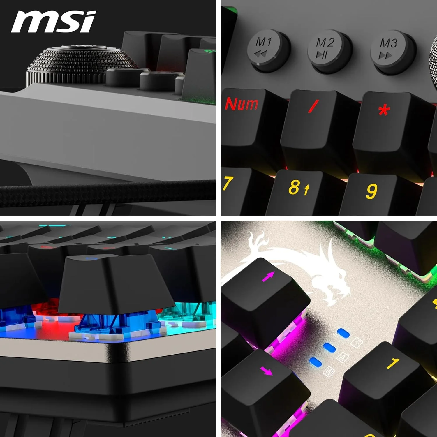 کیبورد گیمینگ مکانیکی MSI Force GK310 FR - AZERTY با سوییچ‌های قرمز قابل تعویض، دکمه‌های ارگونومیک، LED RGB با 20 حالت، روکش مغناطیسی قابل جابجایی USB 2.0 - اندازه کامل