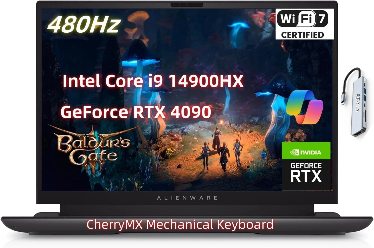 لپ تاپ گیمینگ NewDell Alien.Ware m18 R2، صفحه نمایش 18 اینچی FHD+ 480Hz 3ms، پردازنده Inte.l Core i9-14900HX، رم 64 گیگابایتی، حافظه SSD 8 ترابایتی، کارت گرافیک NVIDI.A GeForce RTX 4090 16 گیگابایتی، کیبورد مکانیکی CherryMX با کلید Copilot، ویندوز 11، هاب USB