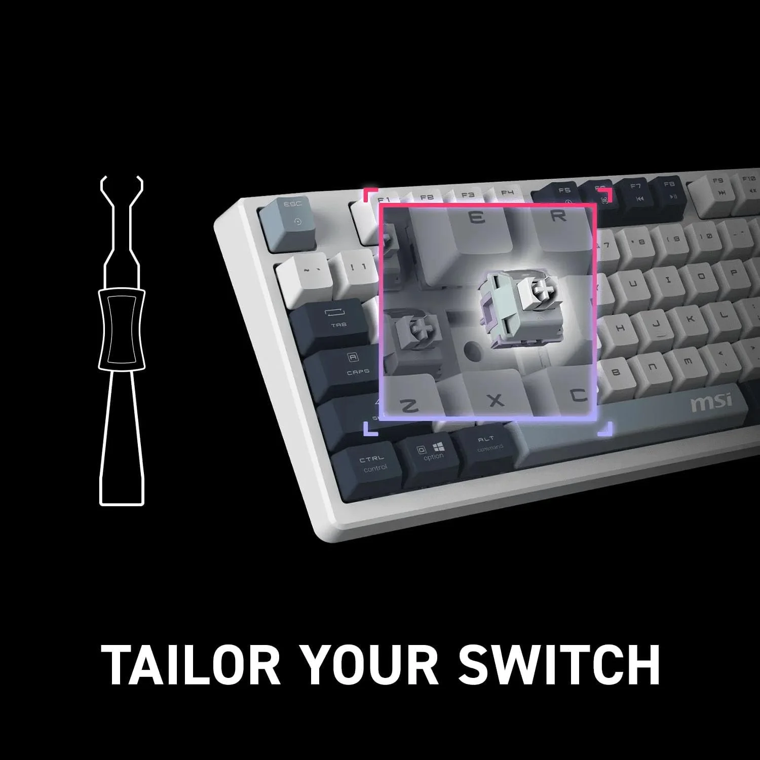 کیبورد گیمینگ بی سیم MSI FORGE GK600 TKL W SKY US با نورپردازی RGB، صفحه نمایش 1.06 اینچی و باتری 4000 میلی آمپر