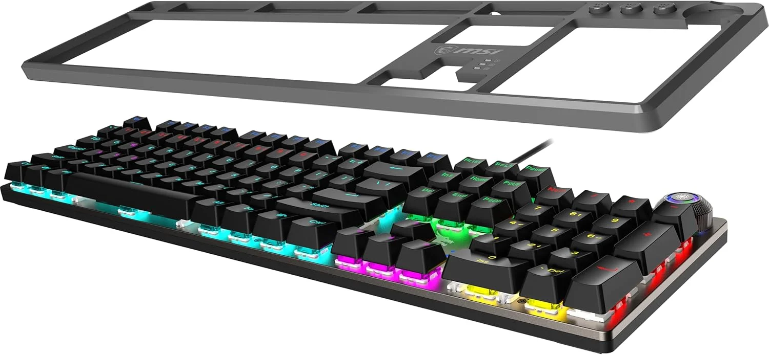 MSI Forge GK310 RED US - کیبورد مکانیکی، سوییچ قرمز، قابلیت تعویض سریع، RGB، ارگونومیک، Anti-GHOSTING، پوشش مغناطیسی بالایی، رسانه هوشمند دوگانه، زاویه قابل تنظیم (مشکی)