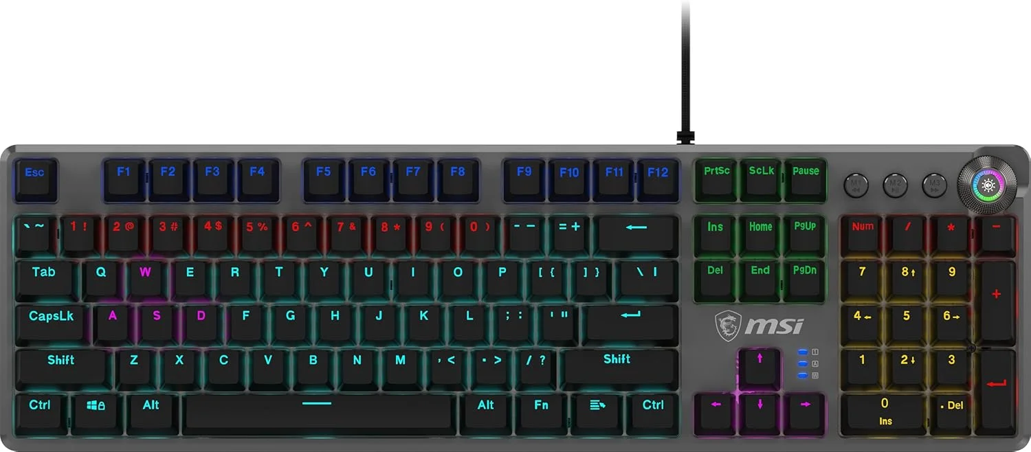 MSI Forge GK310 RED US - کیبورد مکانیکی، سوییچ قرمز، قابلیت تعویض سریع، RGB، ارگونومیک، Anti-GHOSTING، پوشش مغناطیسی بالایی، رسانه هوشمند دوگانه، زاویه قابل تنظیم (مشکی)