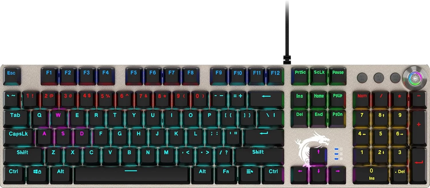 MSI Forge GK310 RED US - کیبورد مکانیکی، سوییچ قرمز، قابلیت تعویض سریع، RGB، ارگونومیک، Anti-GHOSTING، پوشش مغناطیسی بالایی، رسانه هوشمند دوگانه، زاویه قابل تنظیم (مشکی)