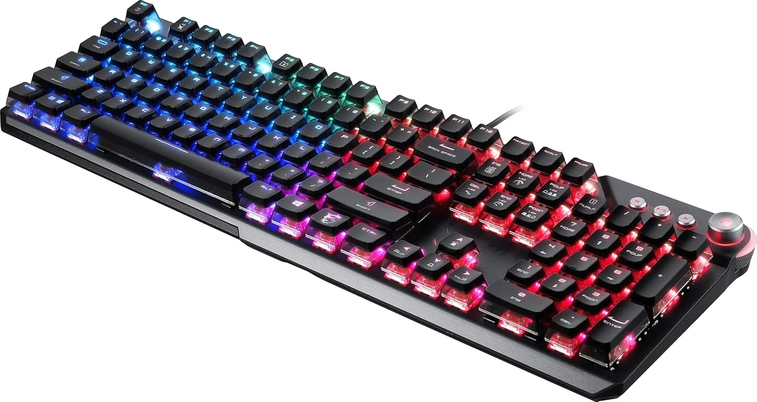 کیبورد گیمینگ مکانیکی MSI Vigor GK71 Sonic (طرحبندی UK) - سوییچهای MSI Sonic Red (خطی)، کلیدهای ارگونومیک، پایه ضد لغزش، نورپردازی RGB Mystic Light برای هر کلید، USB 2.0 - اندازه کامل کیبورد گیمینگ مکانیکی MSI Vigor GK71 Sonic (طرحبندی UK) - سوییچهای MSI Sonic Red (خطی)، کلیدهای ارگونومیک، پایه ضد لغزش، نورپردازی RGB Mystic Light برای هر کلید، USB 2.0 - اندازه کامل