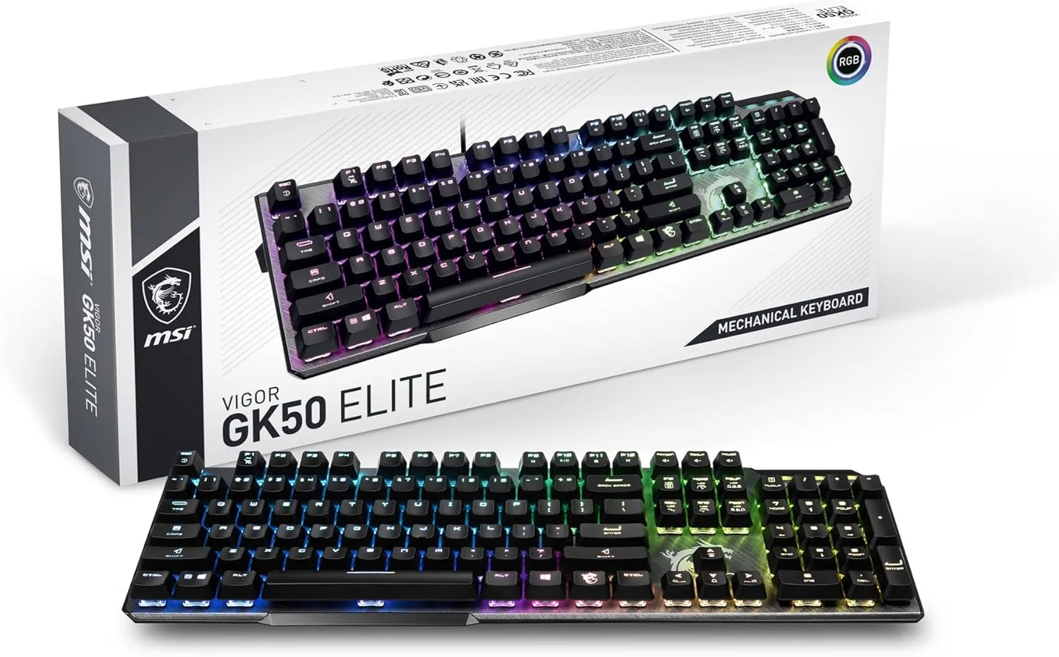 کیبورد MSI VIGOR GK50 ELITE BOX WHITE USB QWERTZ فرانسوی مشکی، فلزی