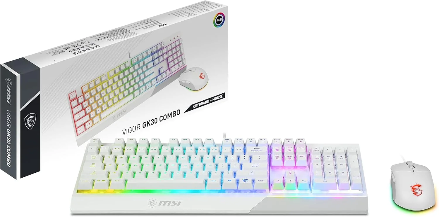 کیبورد گیمینگ MSI Vigor GK30 Combo GM11 RGB، سفید - ایتالیایی