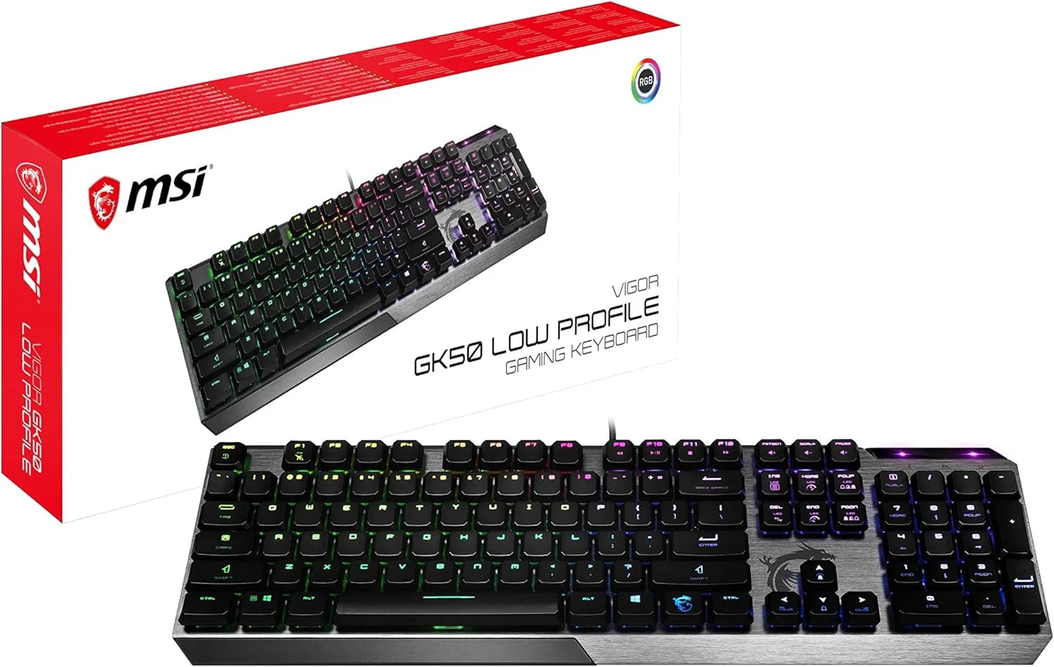 کیبورد گیمینگ MSI Vigor GK50 Low Profile، نور پس زمینه RGB LED، سوییچ های مکانیکی Kailh، آلومینیومی