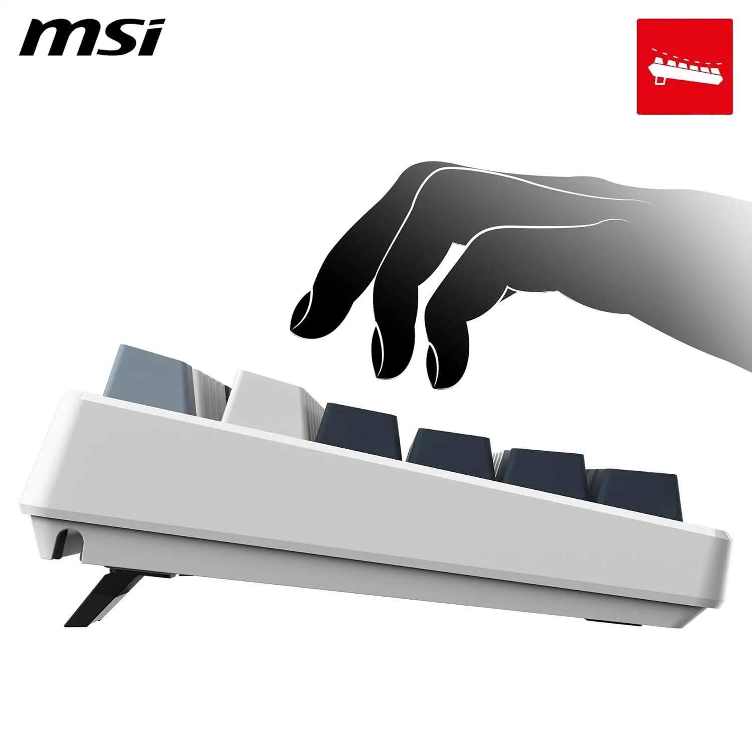 MSI Forge GK600 TKL Wireless Sky - سوییچ‌های مکانیکی خطی - کلیدهای PBT با چاپ سابلیمیشن رنگ، پایه ضد لغزش، RGB LED، USB 2.0، بلوتوث، 2.4GHz - بدون صفحه کلید عددی