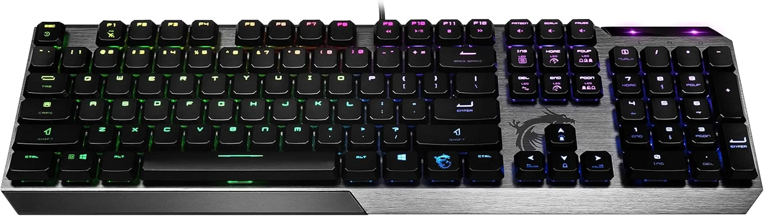 کیبورد گیمینگ MSI Vigor GK50 Low Profile، نور پس زمینه RGB LED، سوییچ های مکانیکی Kailh، آلومینیومی