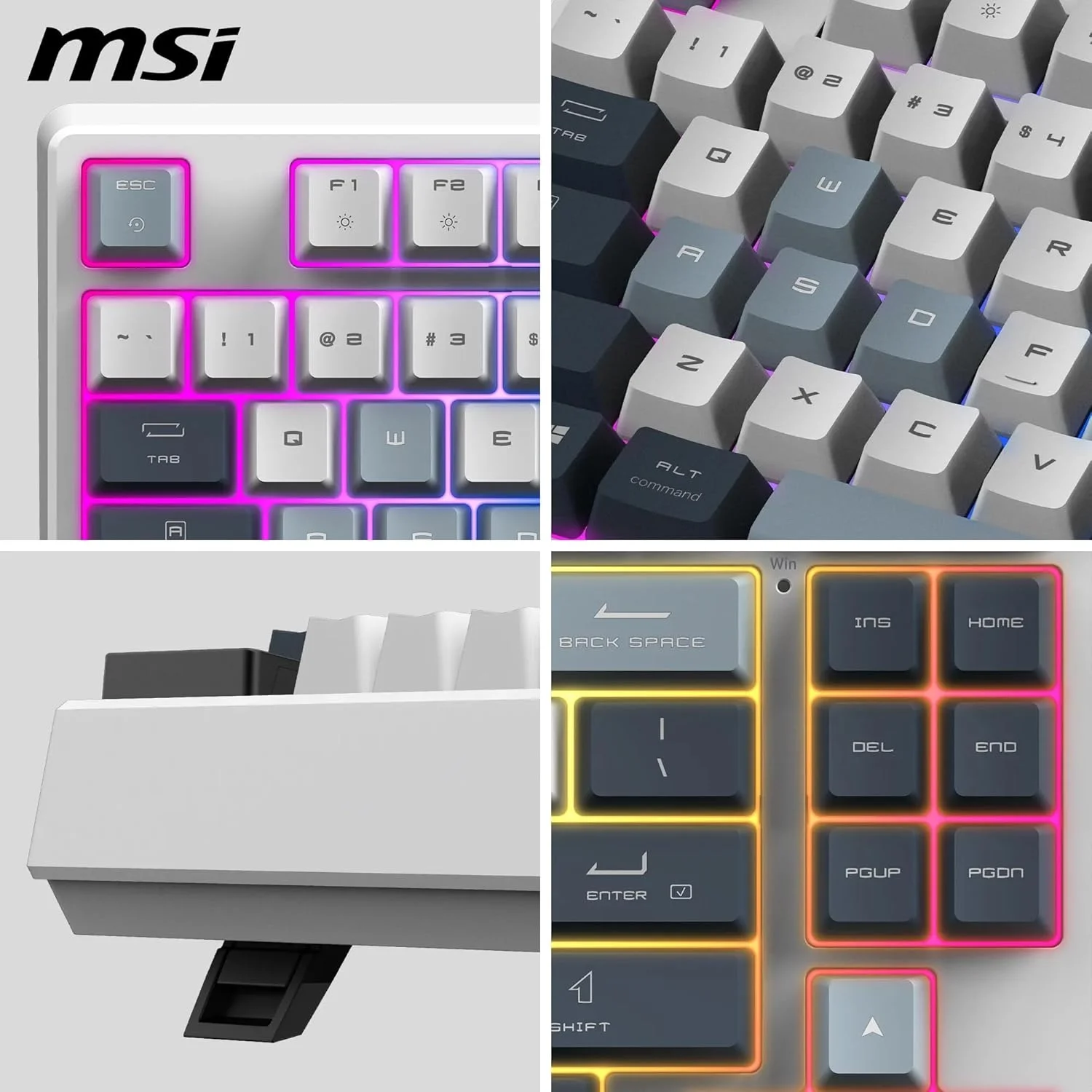 MSI Forge GK600 TKL Wireless Sky - سوییچ‌های مکانیکی خطی - کلیدهای PBT با چاپ سابلیمیشن رنگ، پایه ضد لغزش، RGB LED، USB 2.0، بلوتوث، 2.4GHz - بدون صفحه کلید عددی