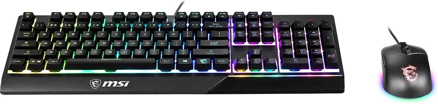کیبورد گیمینگ نیمه مکانیکی MSI Vigor GK30 IT با نور پس زمینه RGB LED Mystic Light، کیبورد کلید میانبر چند رسانه ای + ماوس سایز کامل مشکی