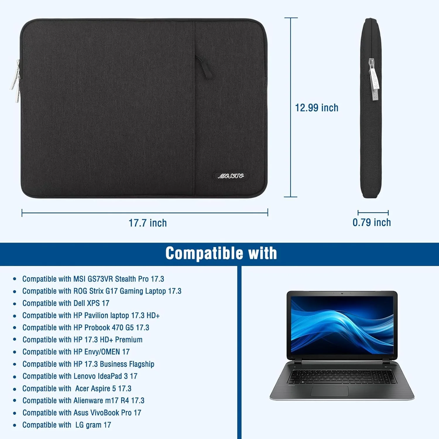 کیف لپ تاپ موسیسو 17.3 اینچی، آستین لپ تاپ 17-17.3 اینچی سازگار با Dell، HP، Lenovo، Asus، Acer، Alienware، کیف آستین عمودی کامپیوتر پلی استر با جیب، مشکی کیف لپ تاپ موسیسو 17.3 اینچی، آستین لپ تاپ 17-17.3 اینچی سازگار با Dell، HP، Lenovo، Asus، Acer، Alienware، کیف آستین عمودی کامپیوتر پلی استر با جیب، مشکی