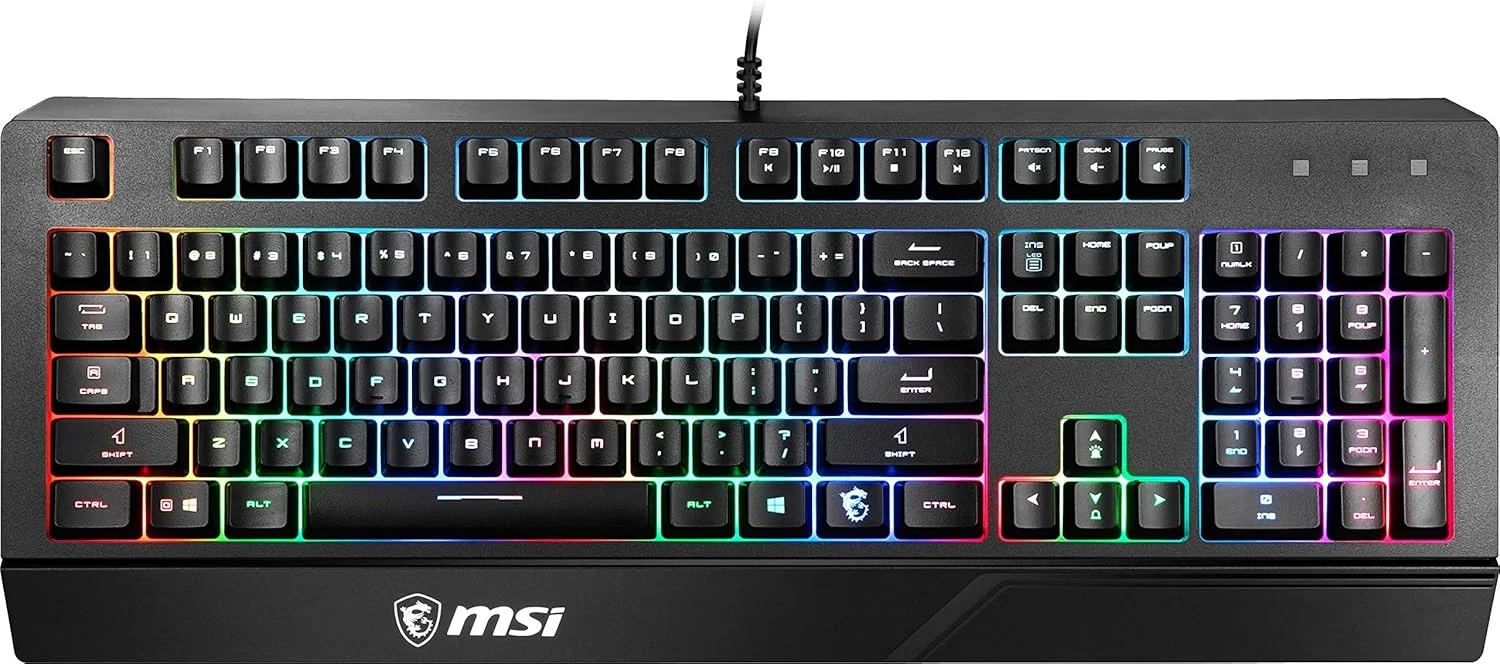 کیبورد گیمینگ MSI با نور پس زمینه RGB، کلیدهای میانبر اختصاصی، ضد شبح، مقاوم در برابر آب (Vigor GK20 US)، مشکی