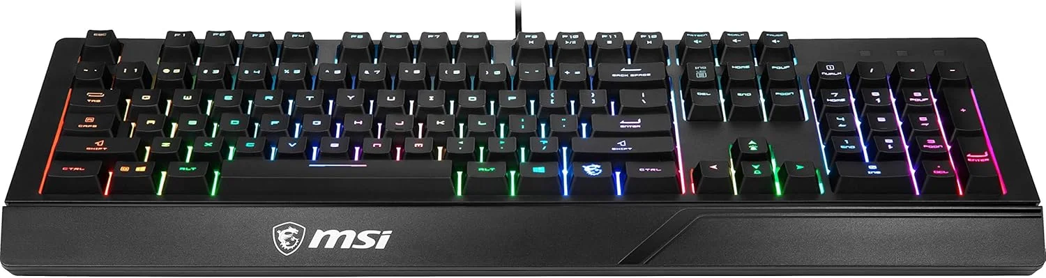 کیبورد گیمینگ MSI با نور پس زمینه RGB، کلیدهای میانبر اختصاصی، ضد شبح، مقاوم در برابر آب (Vigor GK20 US)، مشکی