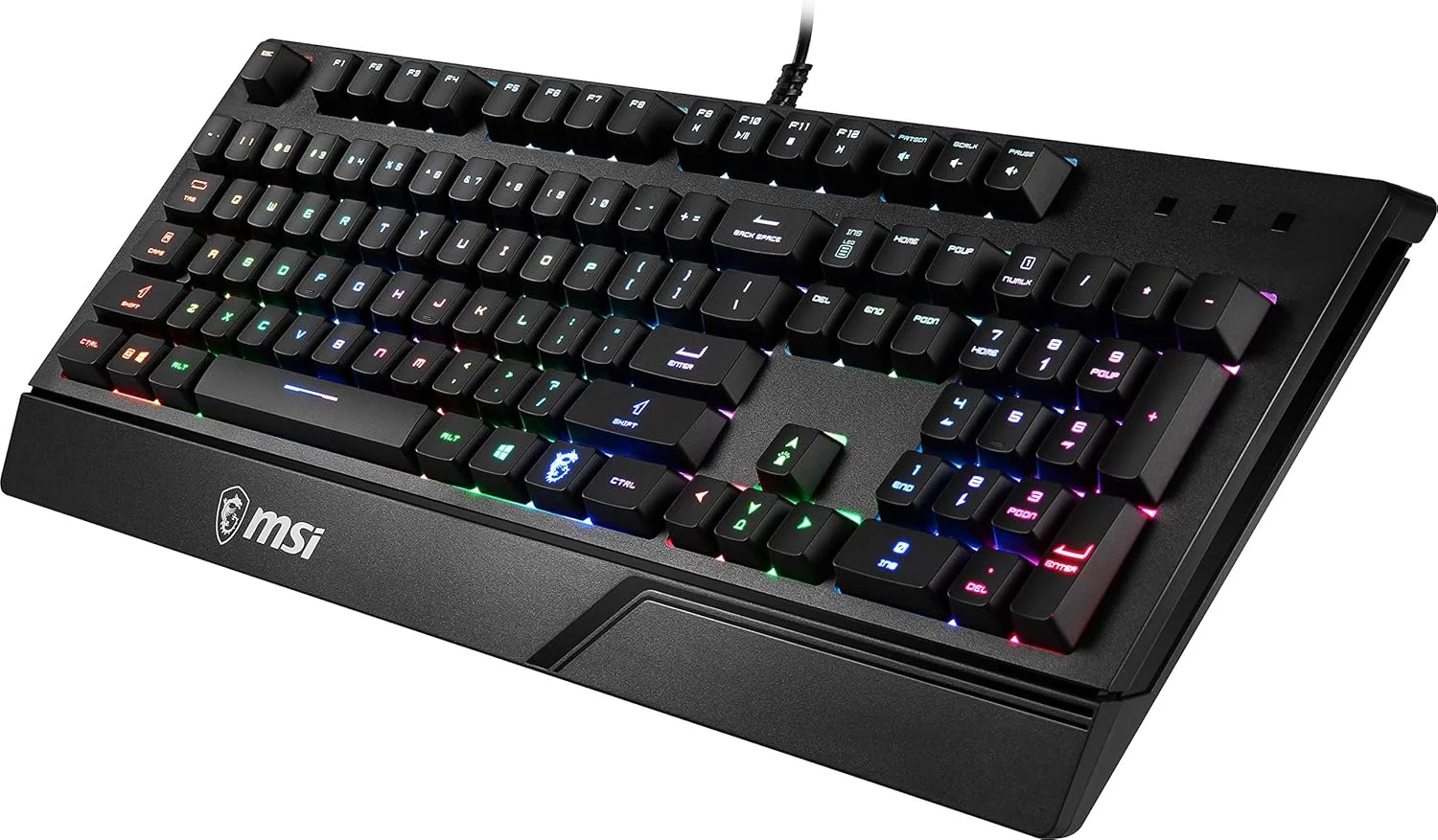 کیبورد گیمینگ MSI با نور پس زمینه RGB، کلیدهای میانبر اختصاصی، ضد شبح، مقاوم در برابر آب (Vigor GK20 US)، مشکی