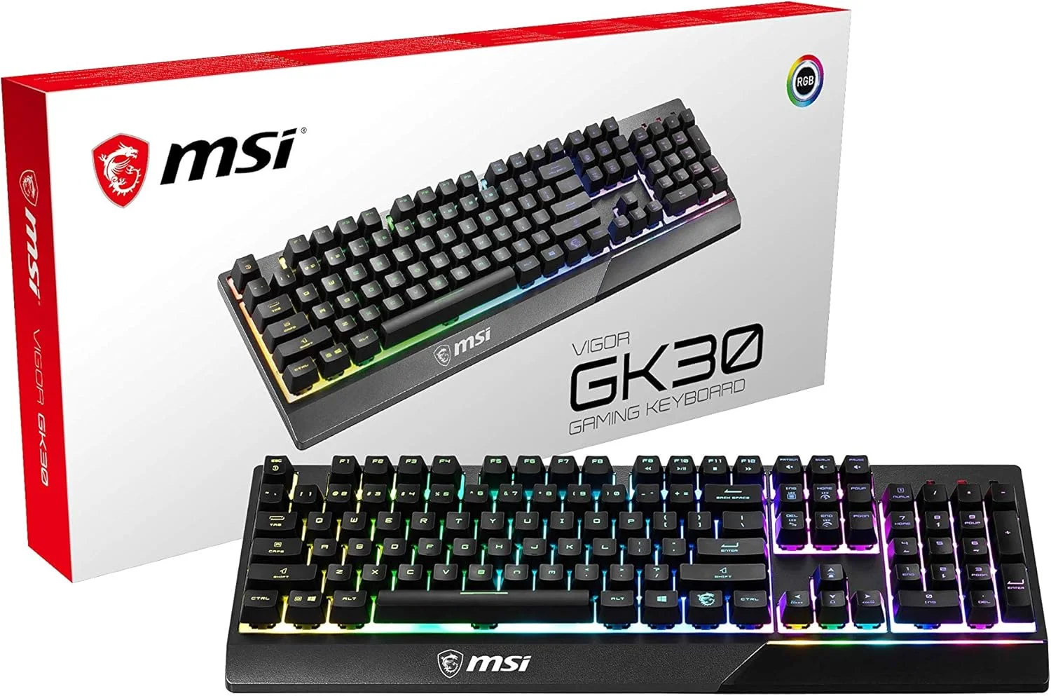 MSI Vigor GK30 DE (کیبورد گیمینگ، سیمی، سوییچ پلانجر، طرح‌بندی QWERTZ، مشکی، RGB)