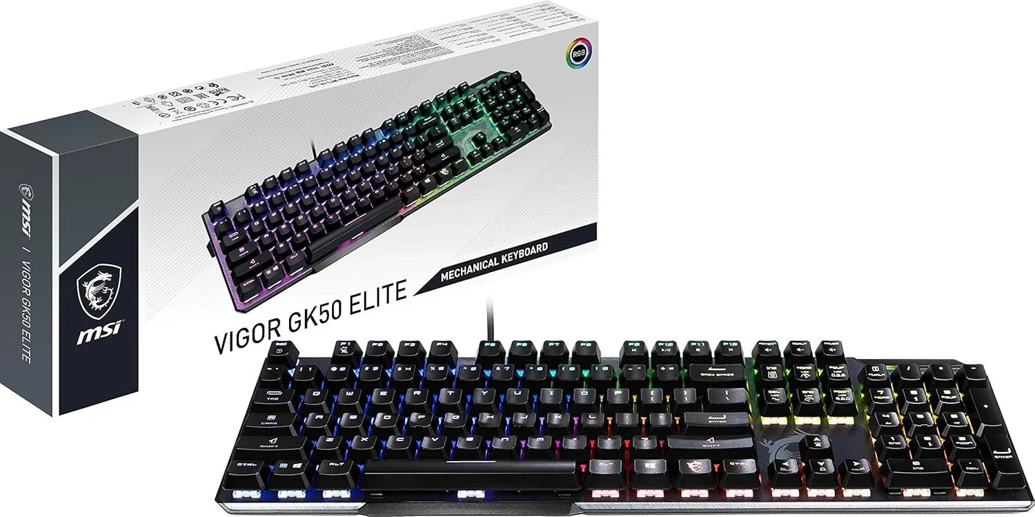 کیبورد گیمینگ MSI Vigor GK50 Elite USB QWERTZ - طرح آلمانی - مشکی، متالیک