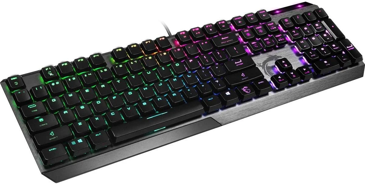 کیبورد گیمینگ مکانیکی نور پس زمینه RGB MSI VIGOR GK50 Low Profile US با کلیدهای Kailh Low Profile، ضد شبح، 104 کلید و بدنه آلومینیومی برس خورده