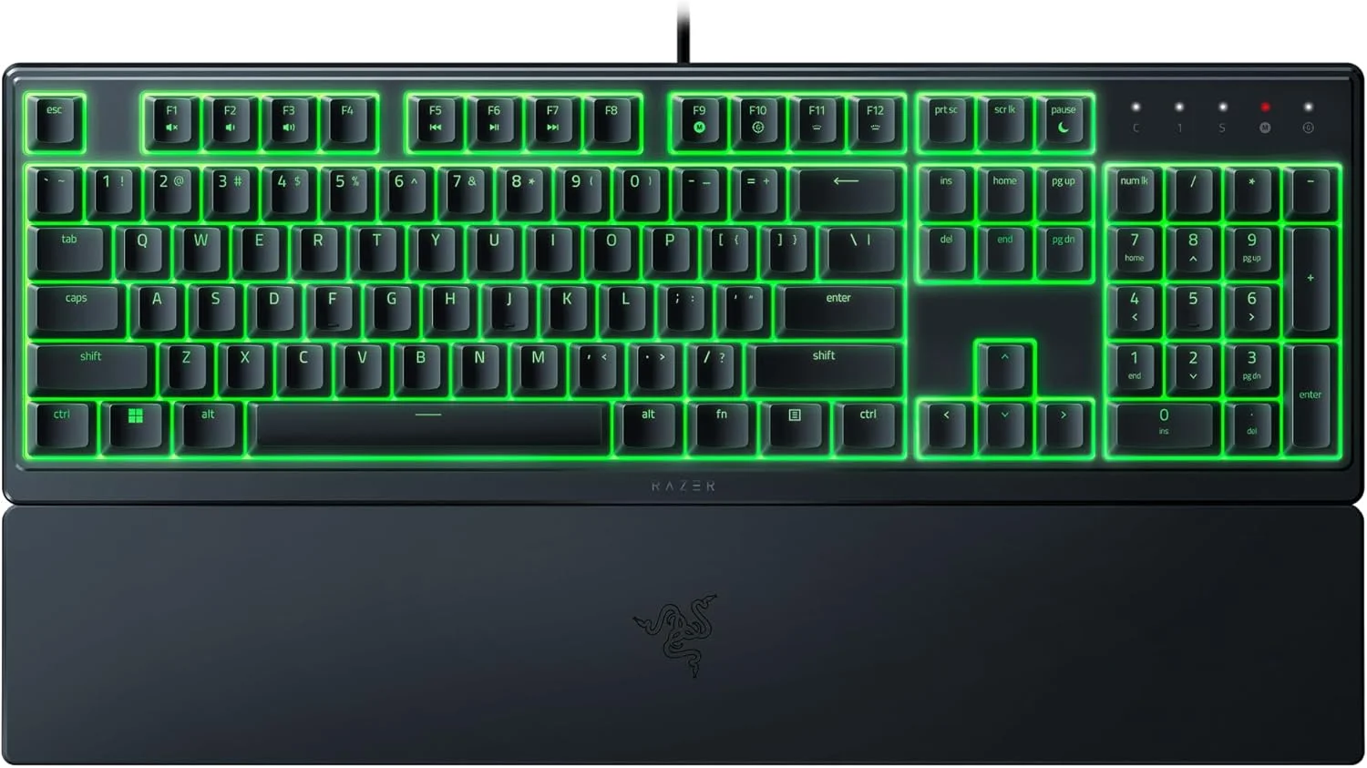 کیبورد گیمینگ Razer Ornata V3 X: طرح‌بندی ایالات متحده، کلیدهای کم‌ارتفاع، سوییچ‌های ممبرین بی‌صدا، کلیدهای با پوشش UV، مقاوم در برابر ریختن مایعات، نورپردازی Chroma RGB، استراحتگاه مچ ارگونومیک - مشکی کلاسیک