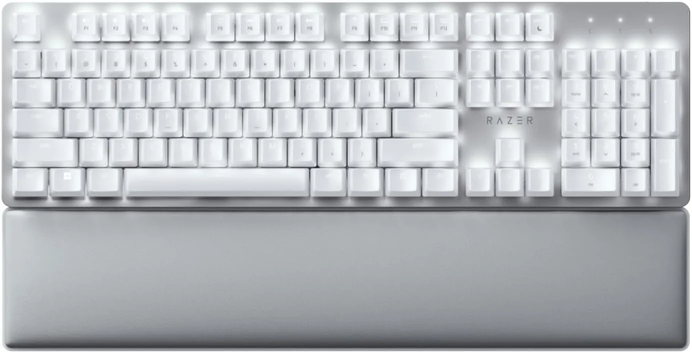 کیبورد مکانیکی بی‌سیم Razer Pro Type Ultra - سوییچ‌های خطی بی‌صدا، طراحی ارگونومیک، فناوری Hyperspeed، کلیدهای کاملاً قابل برنامه‌ریزی و کنترل‌های هوشمند - سفید، Rz03-04110100-R3M1