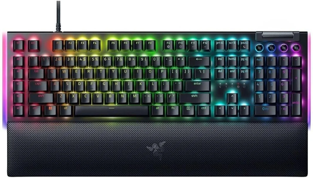 کیبورد گیمینگ مکانیکی سیم دار ریزر BlackWidow V4 سایز کامل با کلید سبز و نورپردازی Chroma RGB مدل RZ03-04690200